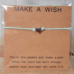 "Make A Wish" Adjustable Cord Bracelet w/ Heart NEW / SEALED